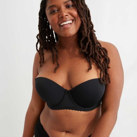 NWT AERIE Real Happy Strapless Push Up Bra Black Size 38C Removable Straps Clear - Picture 2 of 8